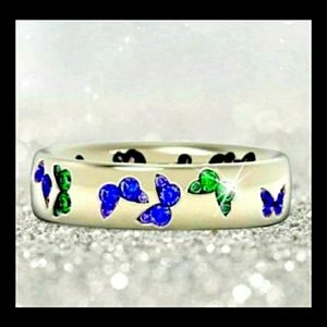 BUTTERFLY LUXURY RING GREEN AND BLUE SIZE 7